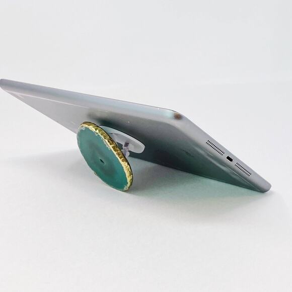 Golden Edge Natural Stone Phone Grip Pink Agate - Picture 4 of 6